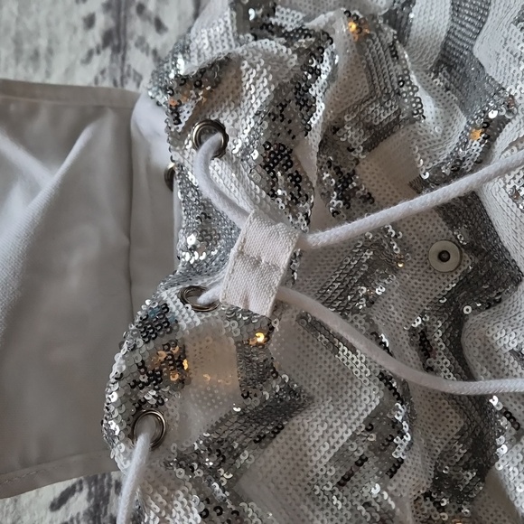 'Pink' Silver and White Chevron Sequin Backpack - Picture 8 of 15